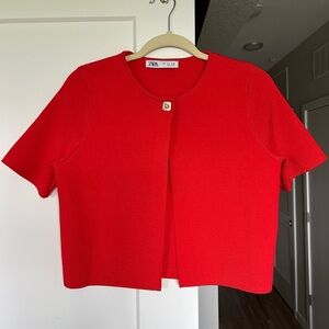 Zara Scarlet Knit Top with Metallic Button